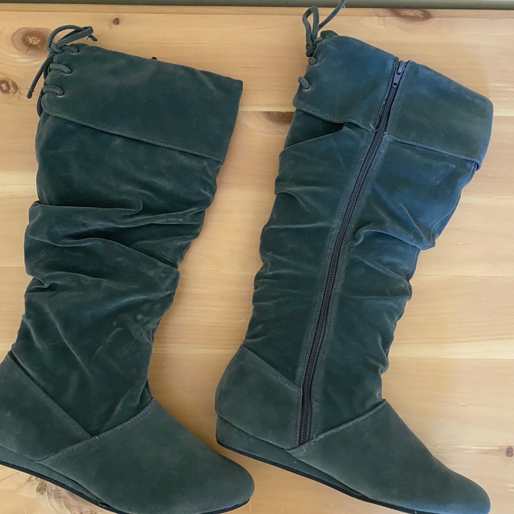 Gray faux suede boots